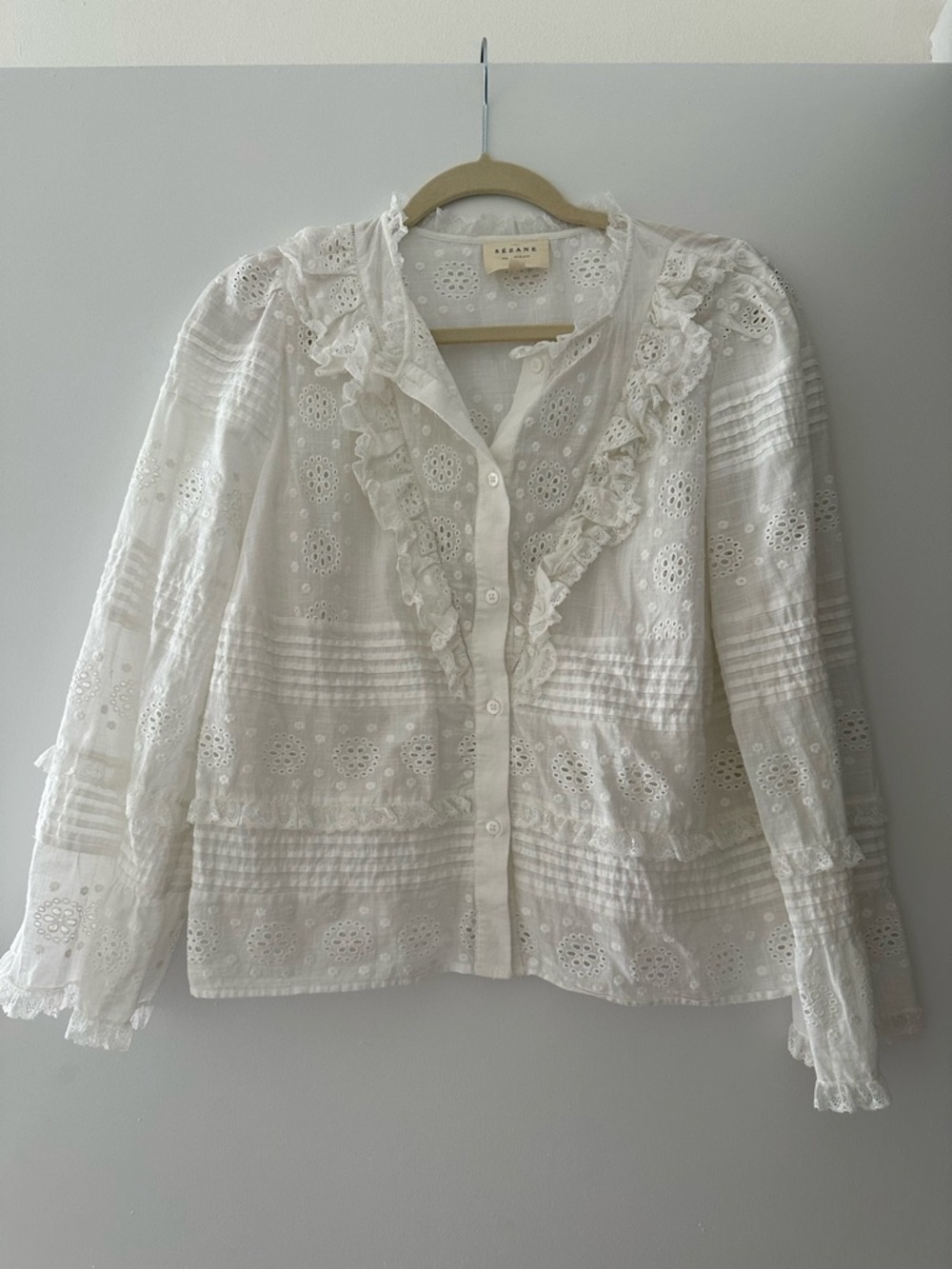 Sézane White Lace/Embroidered Blouse